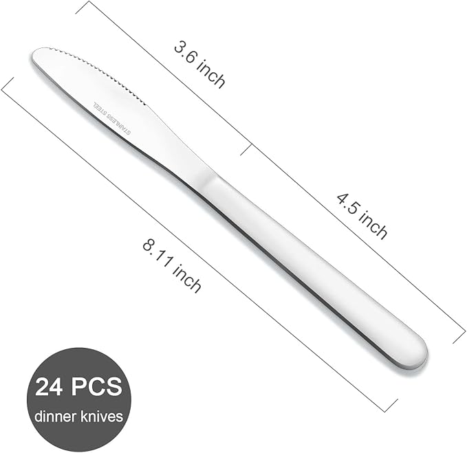 24 Pieces Dinner Knives Set, 8.1" Inches Table Knives Set, Durable Butter Knife, Food Grade Stainless Steel Dinner Knife, Cost-effective Silverware Set - Mirror Polished, Dishwasher Safe