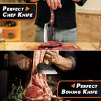 Huusk Hand Forged Meat Cleaver - Butcher Knife for Meat Cutting, Japanese Kitchen Viking Knife with Sheath, Cooking Knives for Kitchen and Outdoor Camping, Thanksgiving Christmas Gifts