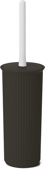 Superio Ribbed Collection - Decorative Plastic Toilet Bowl Brush and Holder Set, Brown (1 Pack) Cleaner Scrubber for Bathroom