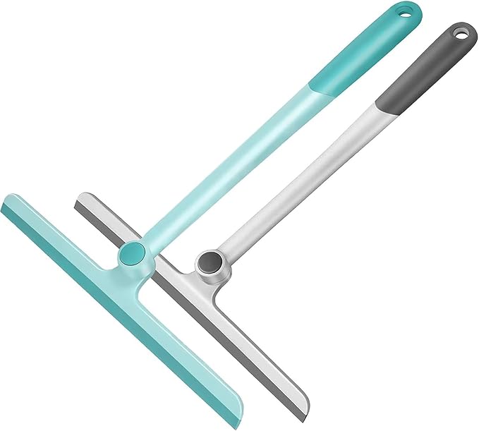 WONDAY Shower Squeegee for Glass Doors Tile and Walls 2 Pack Squiggy Bathroom Windows with 360° Rotation Rubber Blade (Greengrey)