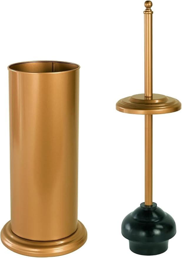 DOWRY Anti-Hand Off Toilet Plunger with Holder for Bathroom,Powerful Efficient Force Suction Cup,Heavy Duty, Deep Cleaning, Gold Brushed
