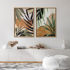 SIGNFORD Framed Canvas Print Wall Art Set Tropical Island Palm Leaf Geometric Collage Abstract Nature Illustrations Modern Art Decorative Minimalist Floral Botanical for Bedroom - 24"x36"x2 Natural