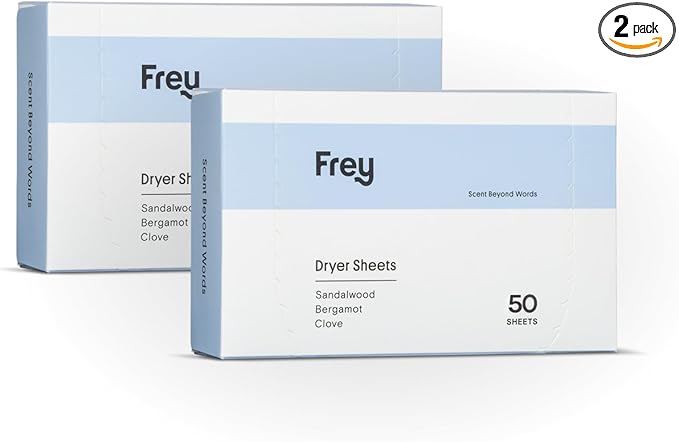 FREY Naturally Scented Dryer Sheets - Fabric Softener for Soft, Fresh & Clean Clothes (2-pack, Bergamot Beach)