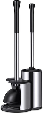 Toilet Plunger Bowl Brush Set: Hideaway Heavy Duty Toilet Plunger Scrubber Cleaner Holder Combo for Bathroom with Covered Caddy Hidden Elongated Discreet Apartment Toilet Plunger Brush Accessories