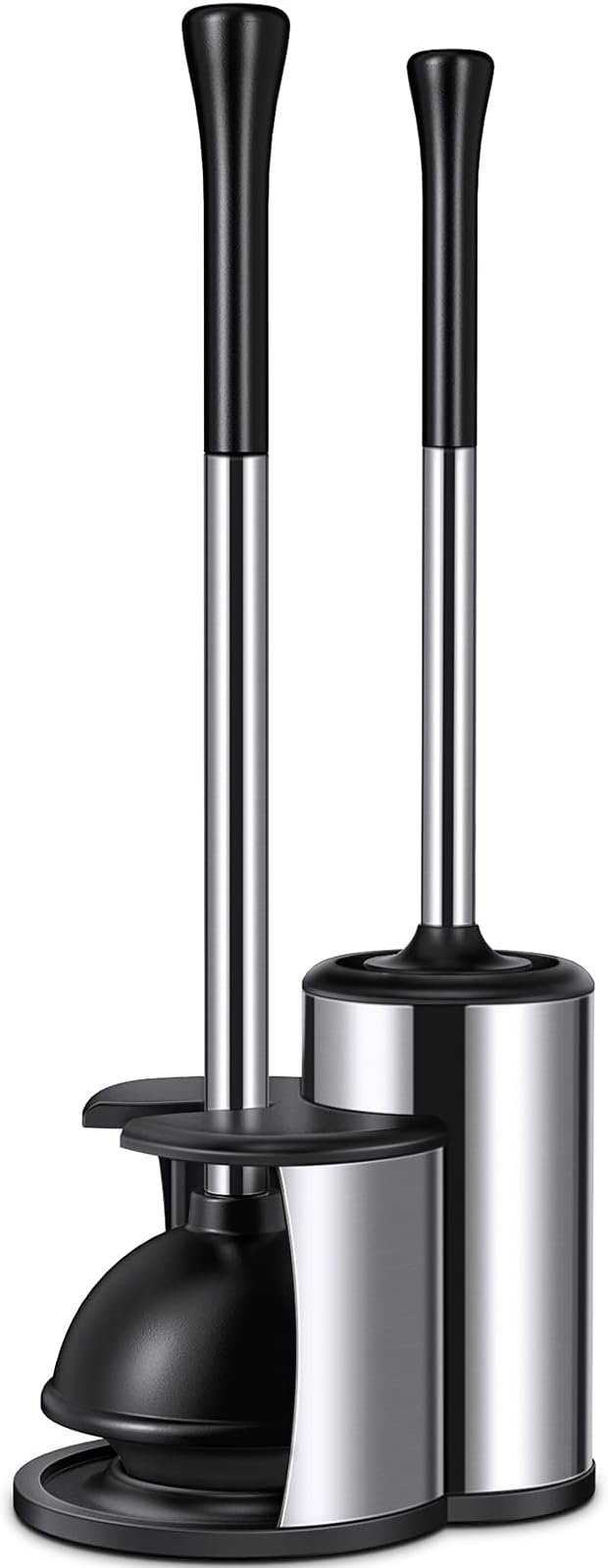 Toilet Plunger Bowl Brush Set: Hideaway Heavy Duty Toilet Plunger Scrubber Cleaner Holder Combo for Bathroom with Covered Caddy Hidden Elongated Discreet Apartment Toilet Plunger Brush Accessories