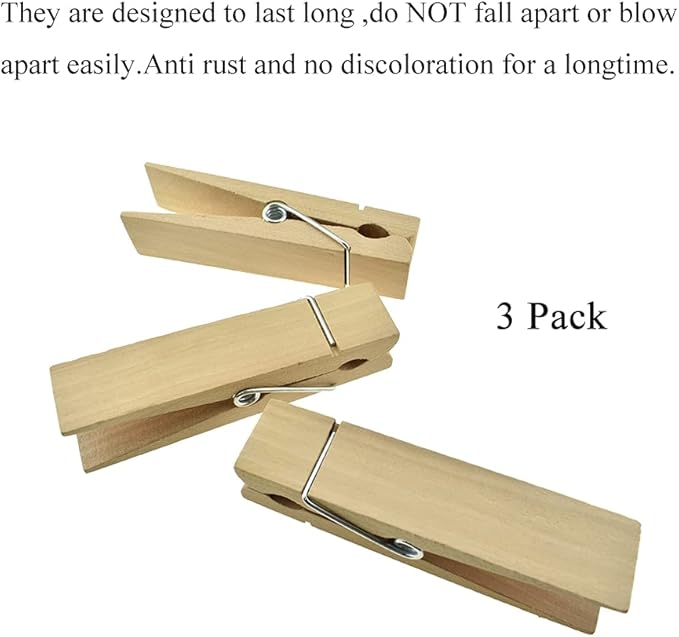 HAHIYO Wooden Clothes Pins Clothespins Extra Large Do NOT Fall Apart 6 inches Length 3 Pack Sturdy Strong Springs No Rust No Discoloration for Laundry Bathroom DIY Craft Photos Food Opened Bags