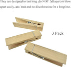HAHIYO Wooden Clothes Pins Clothespins Extra Large Do NOT Fall Apart 6 inches Length 3 Pack Sturdy Strong Springs No Rust No Discoloration for Laundry Bathroom DIY Craft Photos Food Opened Bags