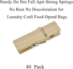 HAHIYO Wooden Clothes Pins Clothespins Wide Do NOT Fall Apart 1.77 inches Length 40 Pack Sturdy Strong Springs No Rust No Discoloration for Laundry Bathroom DIY Craft Photos Food Opened Bags