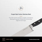 DURA LIVING 8 Inch Professional Chef Knife – High Carbon Stainless Steel, Razor-Sharp, Versatile Cooking & Cutting Kitchen Knife, Ergonomic Handle, Sleek Black Design