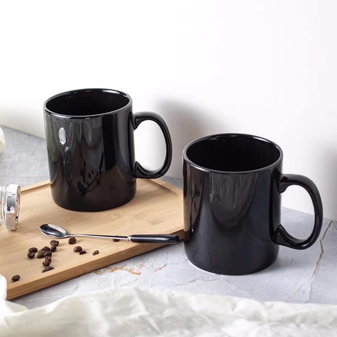 30oz Super Large Ceramic Coffee Mugs Large Handles Set of 2 (black)
