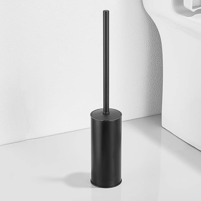 Freestanding Toilet Brush Holder for bathrooms 304 Stainless Steel Toilet Brush Stand Round Storage and Organization Rust Resistant 18-inch high Matte Black Finished