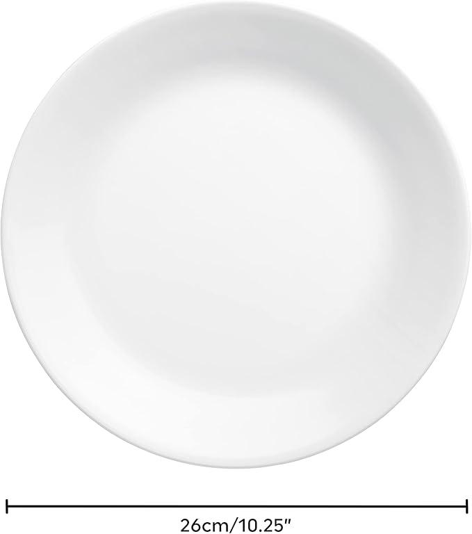 Corelle Vitrelle 4-Pieces 10.25" Glass Dinner Plates Chip & Crack Resistant Glass Dinnerware Set Plates, Winter Frost White