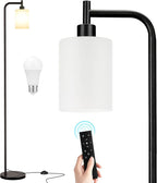 Floor Lamps for Living Room - Standing Lamp with Remote Control Glass Shade, Modern Floor Lamp with LED Bulbs, Bright Industrial Floor Lamp for Bedroom, Black Tall Lamp for Office