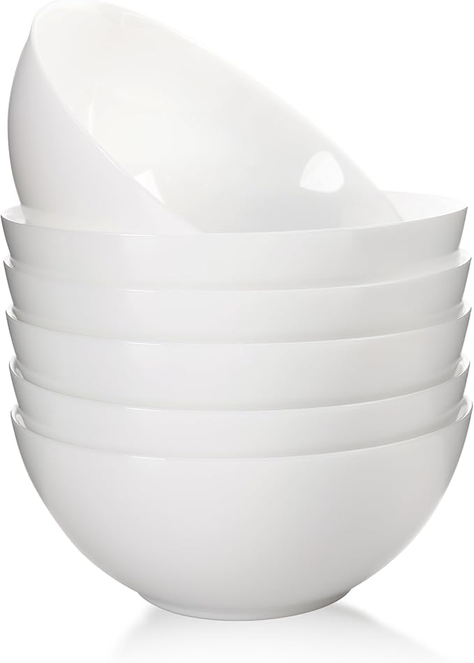 C CREST Elegant 33oz White Glass Bowl Set of 6, Perfect for Soup, Cereal, Ramen, Oatmeal, Fruit, Salad, Rice Bowls; Dishwasher & Microwave Safe