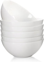 C CREST Elegant 33oz White Glass Bowl Set of 6, Perfect for Soup, Cereal, Ramen, Oatmeal, Fruit, Salad, Rice Bowls; Dishwasher & Microwave Safe