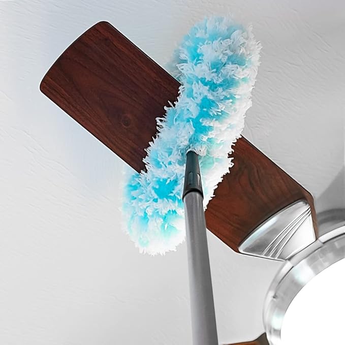 Fuller Brush Fuzzy Fan Duster – Dust & Clean Ceiling Fans, Walls, Woodwork – Polystatic & Microfiber Grabs & Holds Dust, Lint, Cobwebs & Dirt - Fan Duster with Handle (Teal)