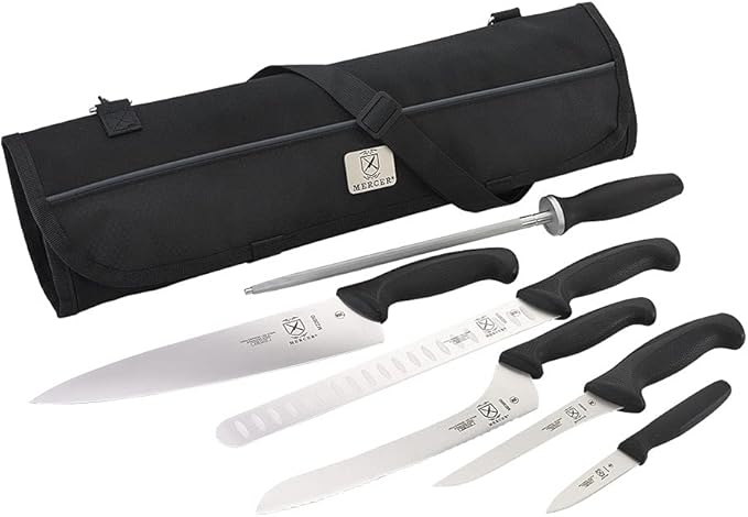 Mercer Culinary Millennia 7-Piece Knife Roll Set,Black