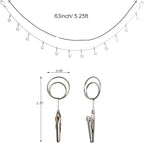 Multi-Purpose Steel Wall Hanging Photo Display Cable Wire Rod with 12 Adjustable Clips for Hanging Photos Notes Postcard and Artworks (Round)