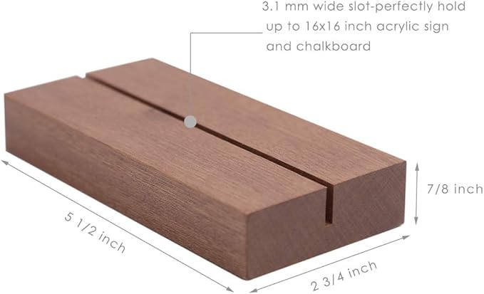 UNIQOOO 6 Pack 5.5” Wood Stands for Wedding Acrylic Sign, Extra Large Wooden Sign Holder for 1/8 Thick Plexiglass Sheets Up to 16”| Perfect for Table Numbers, Menu Display, Retail Sign, Restaurant