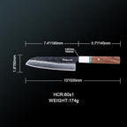 Santoku Knife 7in, Damascus Japanese Chef Knife, Professional Hand Forged Chef's Knives for Kitchen Cooking Meat Cleaver, Cutting Vegetables and Fruit, Razor-Sharp Chef's Knife with Gift Box, Black
