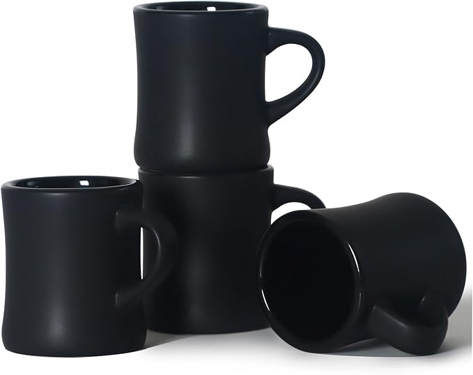 harebe Retro Coffee Mug Set of 4, 10 OZ Heavy Classic Ceramic Diner Cups Set with Handle for Coffee, Tea, Cocoa, Milk, Latte（Black）