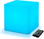 Mr.Go 10-inch Rechargeable LED Cube Light w/Remote, 16 RGB Colors & Dimmable LED Cube Lamp Night Light Mood Lamp, Ambient Decorative Lighting, Cordless & Waterproof for Indoor Outdoor Use