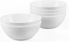 20 OZ Max White Opal Glass Cereal Bowl Set of 6, Thin Light & Durable 6 inch Dishwasher & Microwave Safe Round Geometric Faceted Bowls for Kitchen, Salad, Soup and Rice
