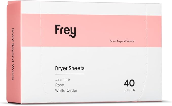 FREY Naturally Scented Dryer Sheets - Fabric Softener for Soft, Fresh & Clean Clothes (1-pack, Jasmine Rose)