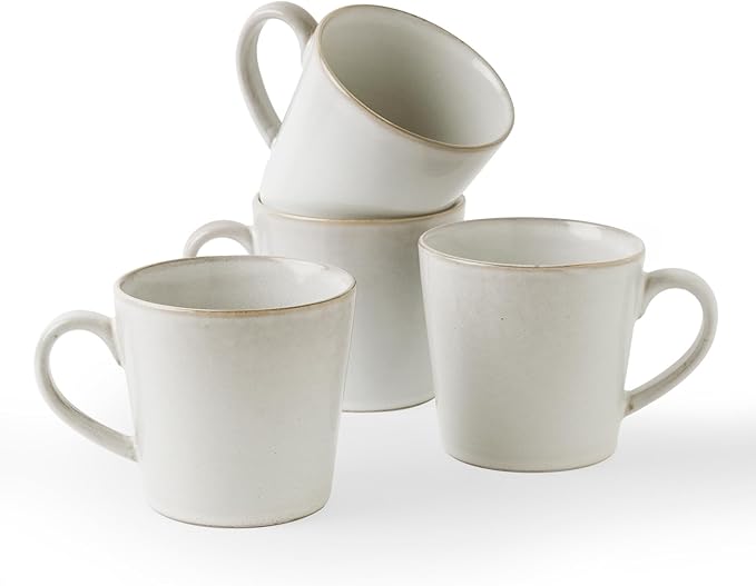 famiware Coffee Mug Set of 4, Annecy 14 oz Ceramic Reusable Cups Set with Handle, Microwavable and Dishwasherable Stoneware Drinkware Set for Tea, Milk, Water, Grey-white