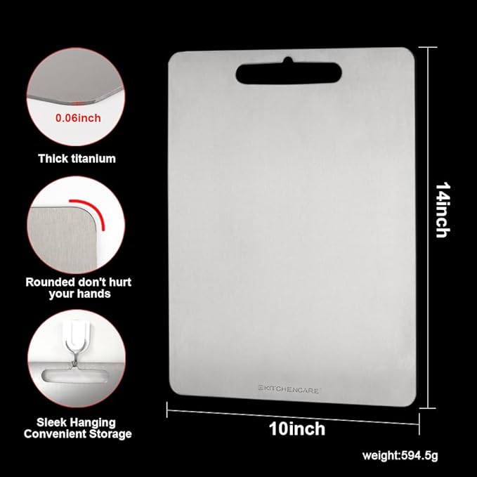 100% Pure Titanium Cutting Boards for Kitchen,2-in-1 Smooth Side & Textured Side For Cutting Meats, Double-sided Titanium Cutting Board Fruits And Vegetables, for Kitchen Outdoor Holiday Gifts(12x9)