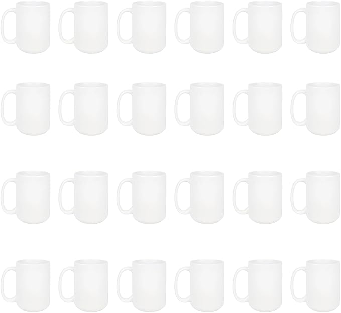 Sublimation Mugs Blank 15 oz White Ceramic Coffee Mugs Bulk for 24 pcs White Blank Coated Cup for Coffee,Latte, Soup, Milk, Hot Cocoa DIY Mug