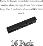 HAHIYO Black Wooden Clothes Pins Clothespins Wide Do NOT Fall Apart 2.87 inches Length 16 Pack Sturdy Strong Springs No Rust No Discoloration for Laundry Bathroom DIY Craft Photos Food Opened Bags
