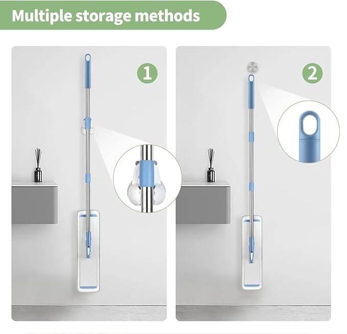 CQT Commercial Flat Microfiber Floor Mop Cleaning System 18" Inch Wet Dry and Dust Hardwood with 4 Washable Pads Cleaner for Laminate Tile Stainless Steel Handle and Extension (PT13-Blue)