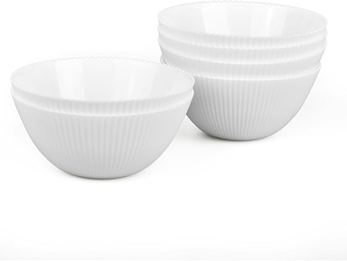 20 OZ Max White Opal Glass Cereal Bowl Set of 6, 6 inch Dishwasher & Microwave Safe Round Ribbed Bowls for Kitchen, Salad, Soup and Rice