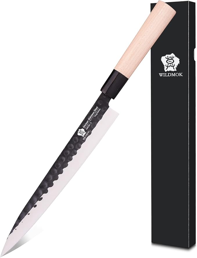 WILDMOK Left Handed Sushi Sashimi Knife 10 Inch with German Stainless Steel Yanagiba Chef Kitchen Knives for Left Handed Cutting Sushi, Fish Filleting & Slicing Vegetable