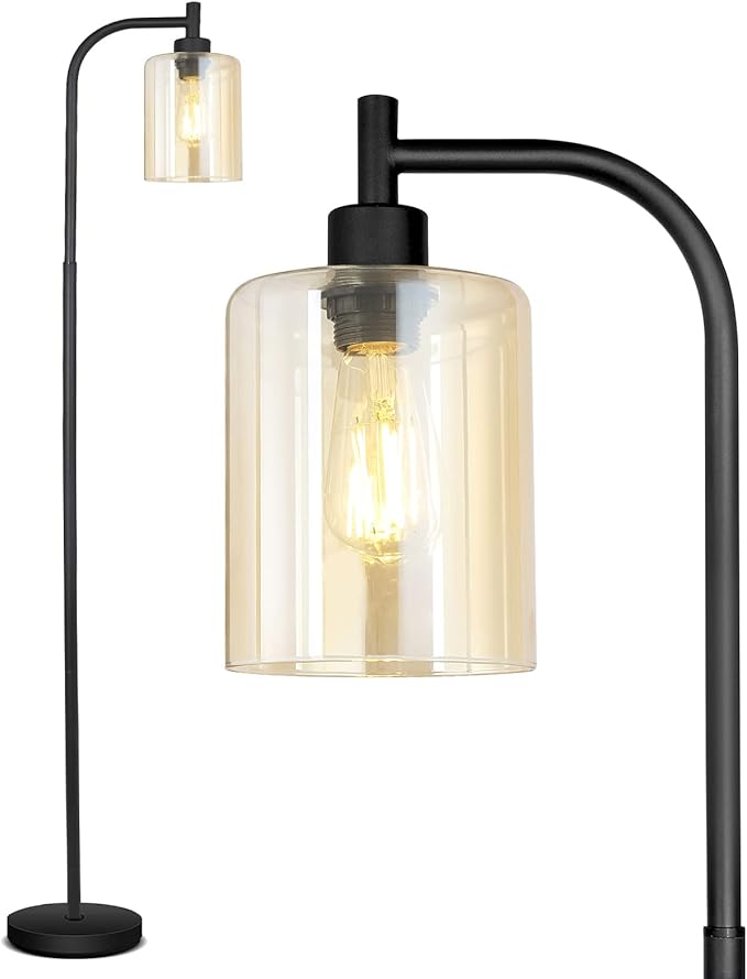 Industrial Standing Lamp with Gold Glass Lampshade, 6W LED Bulb Included, Modern Style with Foot Switch, Bright LED for Living Room, Bedroom, Office
