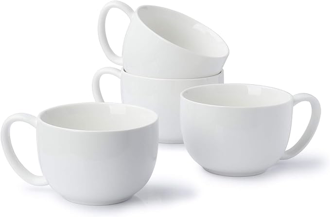 Sweese Porcelain 22oz Large Coffee Mugs Set of 4, Large Soup Mug with Handles Perfect for Coffee, Tea, Hot Chocolate, Microwave Safe, White