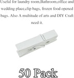HAHIYO White Wooden Clothes Pins Clothespins Small Do NOT Fall Apart 1.38 inches Length 50 Pack Sturdy Strong Springs No Rust No Discoloration for Laundry Bathroom DIY Craft Photos Food Opened Bags