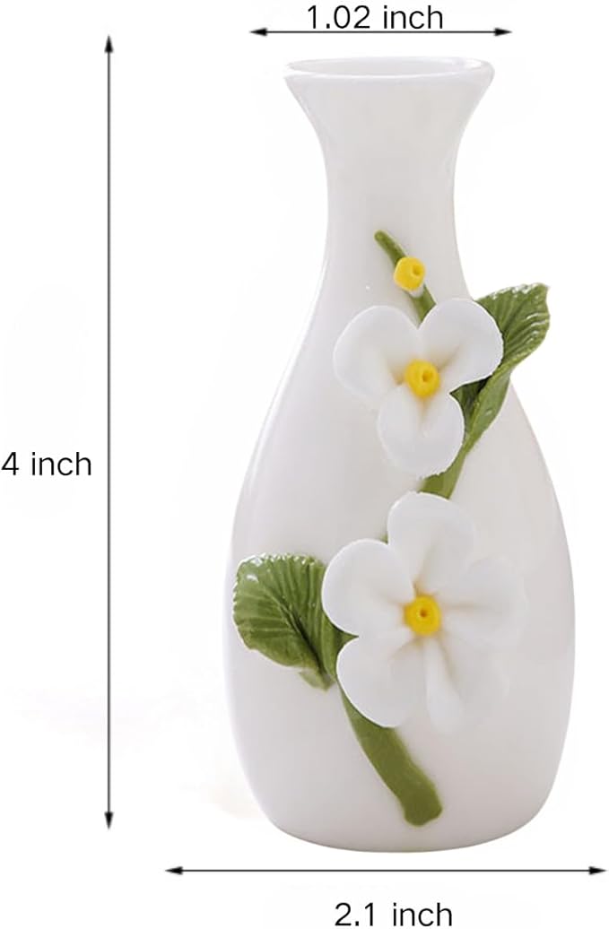 Handmade Ceramic Small vase Creative mini vase Home Decoration Ornament with 3D Floral Design (3D Flowers-4PCS)