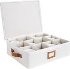 StorageWorks China Storage Container, Stackable Mug Storage Box with Dividers, Stemware Storage Cases, Hard Shell China Cup Organizer, Holds 12 Tea Cups and Coffee Mug, 1 Pack, Beige