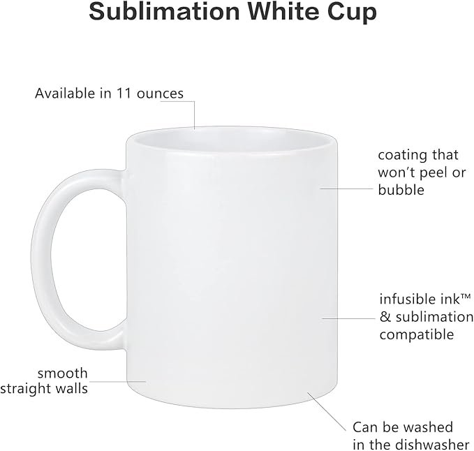 Sublimation Blank Ceramic Coffee Mugs Set of 6 Pcs White Mugs 11 oz Porcelain Espresso Cups Sublimation Mugs Blank DIY for Coffee Soup Tea Milk Latte Hot Cocoa etc