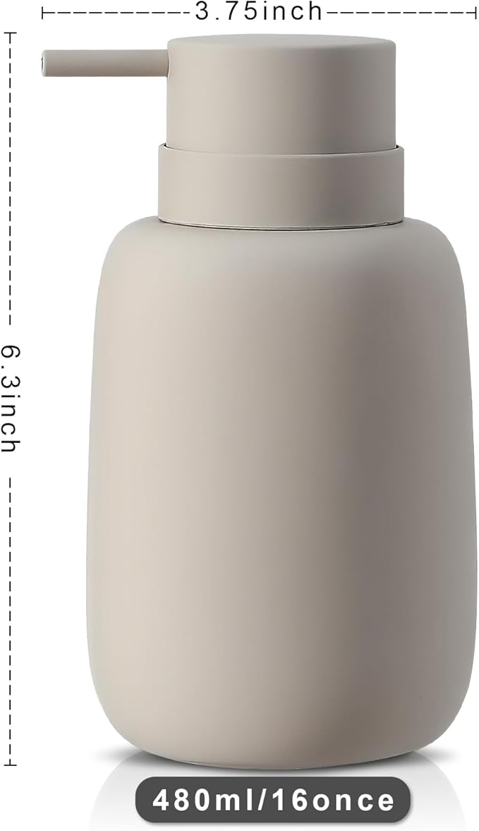 Grey Soap Dispenser Bathroom,Ceramic Soap Dispenser Lotion Pump Dish Soap Dispenser for Kitchen,16oz Refillable Liquid Hand Wash Dispenser for Bathroom (Rubber Paint)