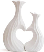 Ceramic Vases for Home Decor, Modern Heart Shaped Vase Set of 2, Matte Farmhouse Dried Fake Flowers Vase for Office, Living, Dining Room, Kitchen