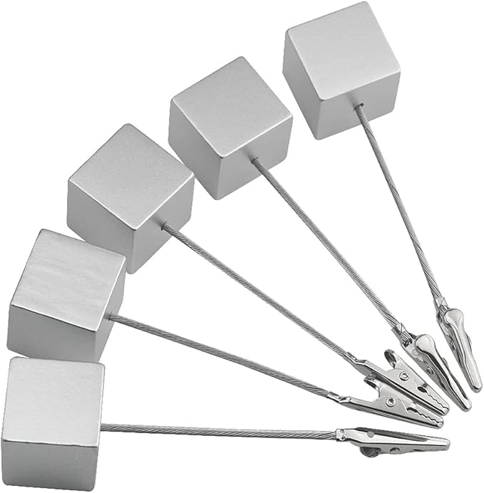 10Pcs Cube Base Memo Clip Holder Stand with Alligator Clip Clasp for Displaying Pictures Number Menu Name Card Holder (Silver)