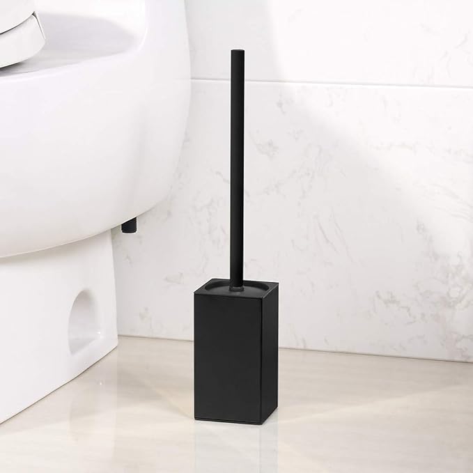 Toilet Brush Holder Stainless Steel 304 Standing Black Square Toilet Brush Holder for Bathroom Storage and Organization (Black)