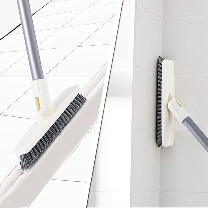 Floor Scrub Brush and Grout Brush Set with Long Handle, Heavy Duty Grout Cleaner Brush with Stiff Bristle for Tile, Corner, Carpet, Garage, Deck, Shower Floor (2 Pack Brush Head)