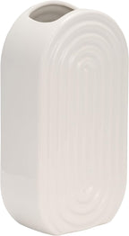Sagebrook Home Boho Ceramic Vase - Embossed Arch Stoneware Flower Holder, Minimalist Modern Decor for Home, Office & Bedroom - 11" White