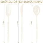 LIYH 150 Pcs Ivory Plastic Cutlery Sets - Ivory Plastic Silverware Heavyduty, Disposable Utensil Sets, 50 of Each Forks, Knives & Spoons Flatware Set for Party Birthday