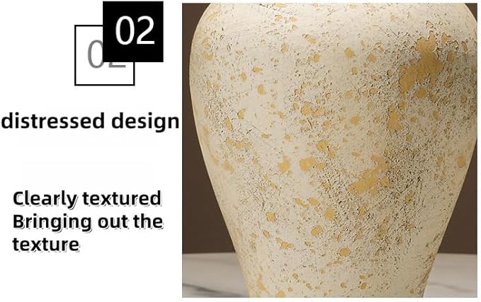 Rustic Vintage Ceramic Vases ，White Terracotta Decorative Flower Boho Vintage Large Vase for Living Room Bedroom Kitchen Office Decor Centerpiece Table Decorations 10.24Inch