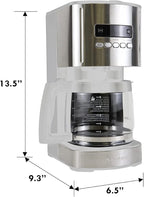 Kenmore drip Coffee Maker - 12 Cup programmable cafe machine with glass pot, regular & bold brew, auto shut off large water reservoir, reusable filter, kitchen appliances for cafeteria barista, White